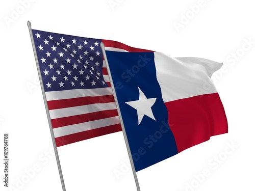 Texas and USA flags waving in the wind