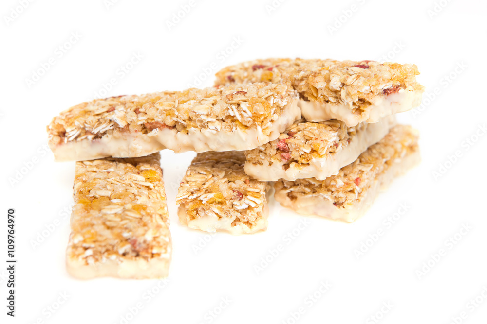 muesli bars with dried fruit on isolated background muesli bars with dried fruit on isolated background