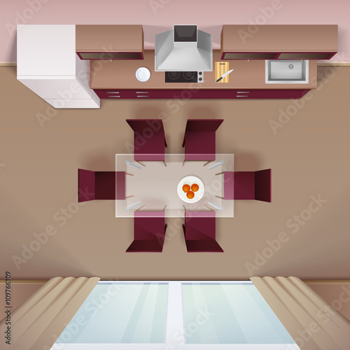 Modern Kitchen Top View Realistic Image 
