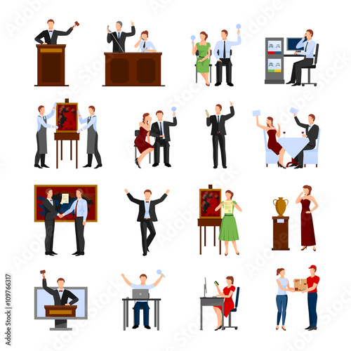 Auction People Flat Icons Set 