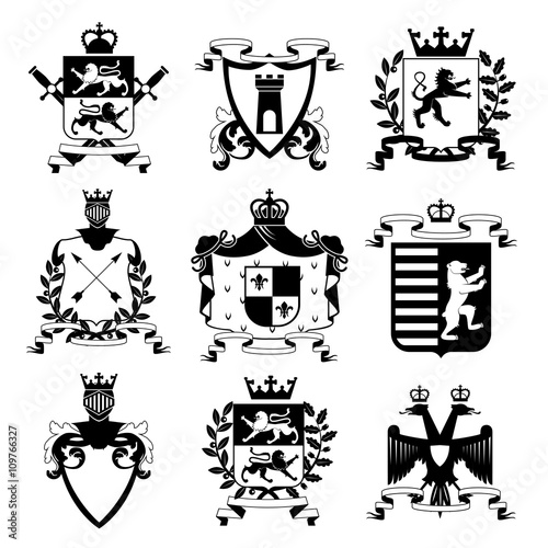 Heraldic Emblems Design Black Icons Collection
