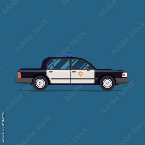 Fototapeta Naklejka Na Ścianę i Meble -  Vector Classic Police Car. Side view. Modern flat style illustration. Icon