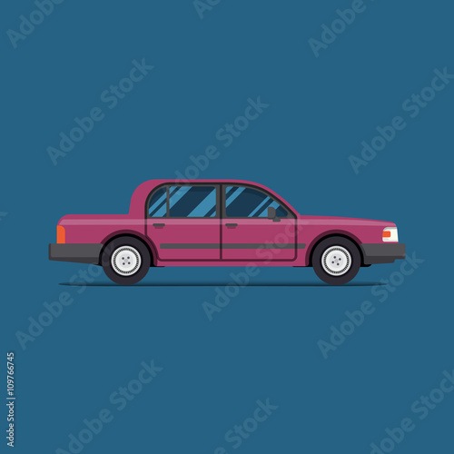 Purple car. Vector illustration. luxury sedan. sied view. Isolate flat