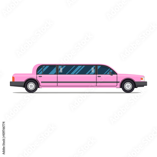 Pink limo. limousine. Flat vector illustration. Isolate. Luxary vehicle. Side view