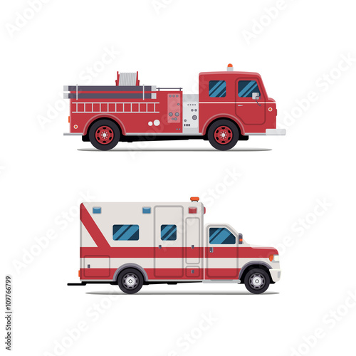 fire engine  ambulance  Firetruck  vector flat illustration