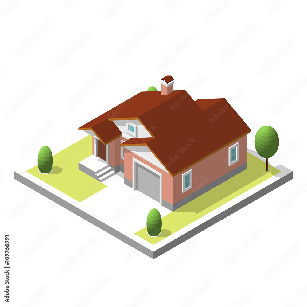 isometric buildingt. Flat style. Vector illustration Urban and Rural House.