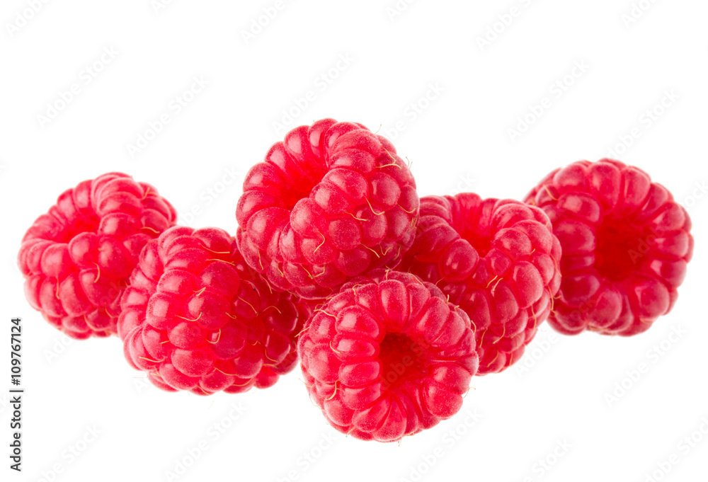 ripe raspberries isolated on white background close up ripe raspberries isolated on white background close up
