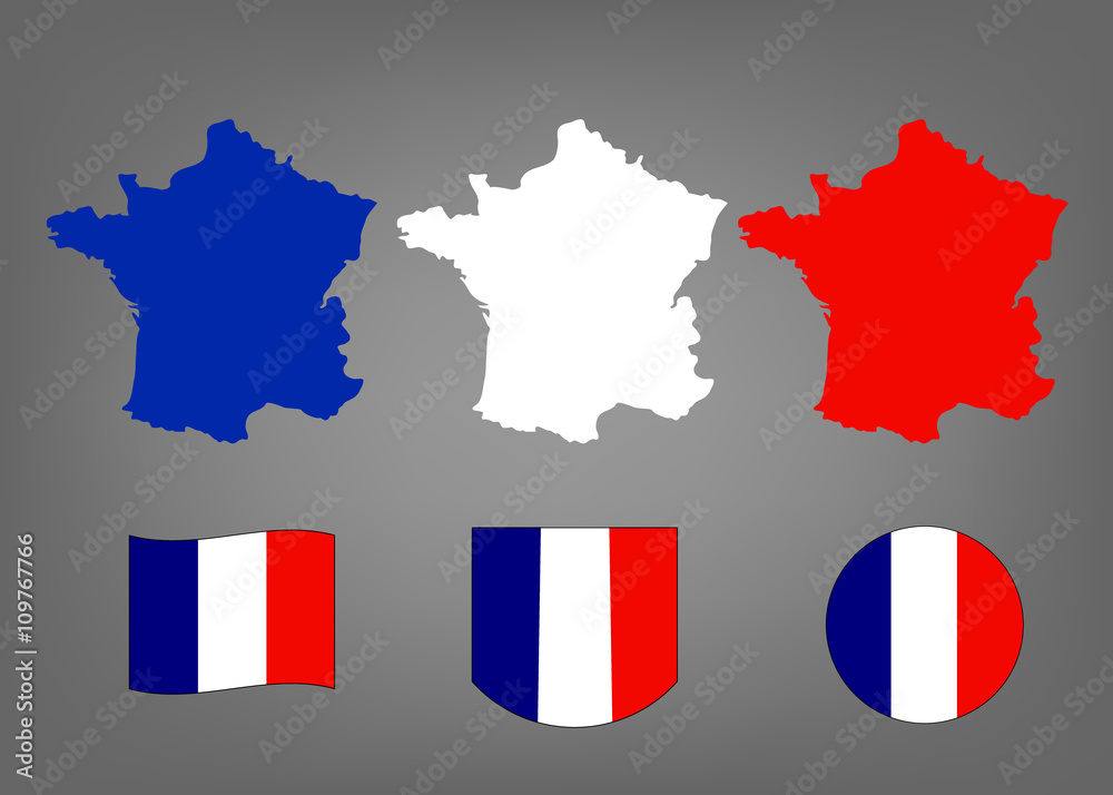 Fototapeta premium Maps of France silhouettes wiht flags