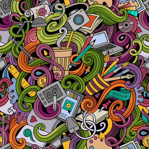 Cartoon hand-drawn doodles on the subject of Design seamless pattern