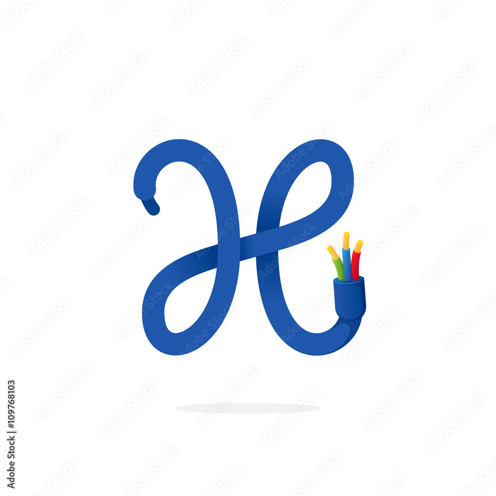 H letter logo formed by electric cable. H letter logo formed by electric cable.