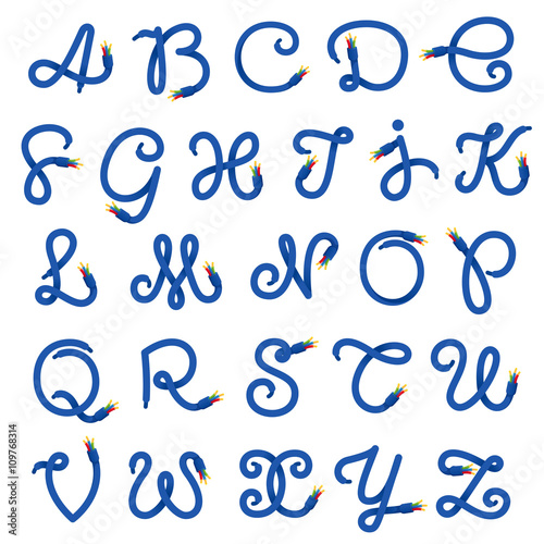 Alphabet letters logo formed by electric cable.