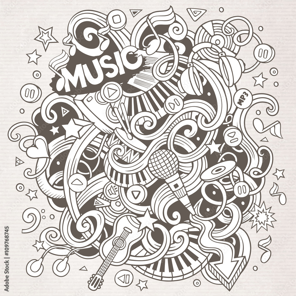 Cartoon hand-drawn doodles Musical illustration