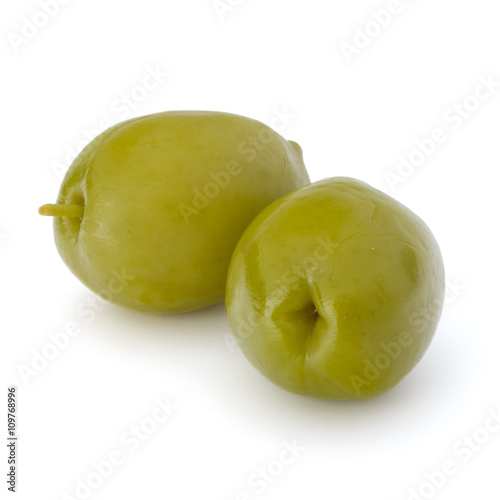 Green olives fruits isolated on white background cutout