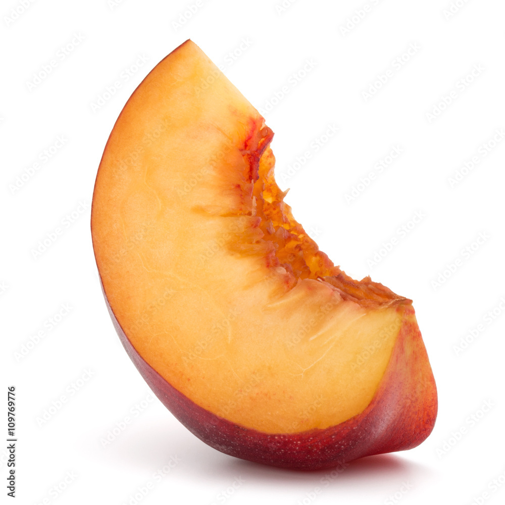 Nectarine fruit slice isolated on white background close up Nectarine fruit slice isolated on white background close up