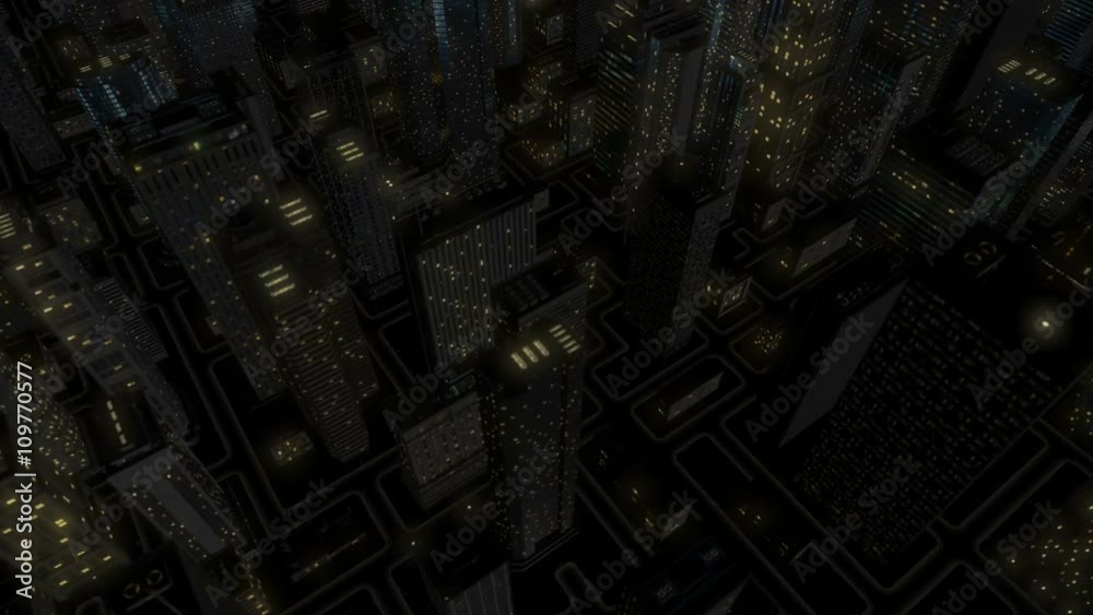 Seamless looping animation of a 3d city skyline sunrise