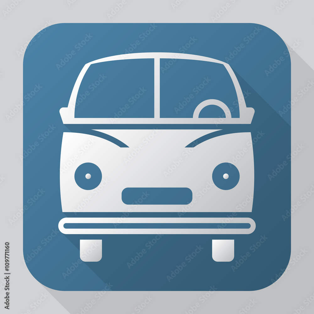 Travel bus icon. Modern flat vector icon with long shadow effect