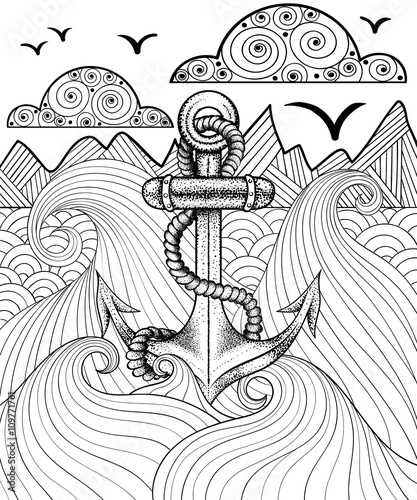 Vector zentangle print for adult coloring page. Hand drawn artis