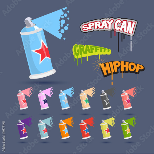 spray cans in various colour . graffiti - vector