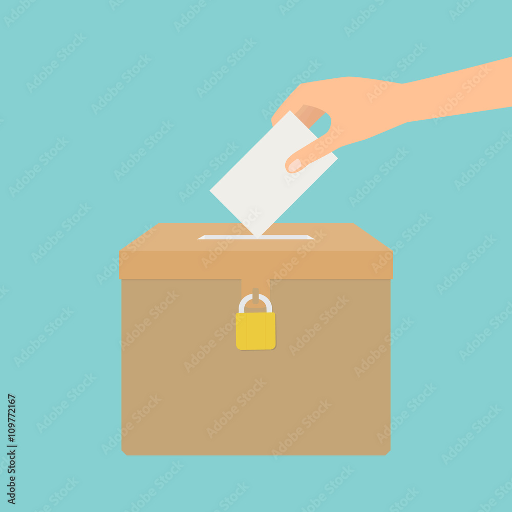 Human hand putting voting paper in the ballot box. Human hand putting voting paper in the ballot box.