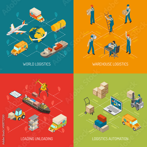 Logistics Concept 4 Isometric Icons Set 