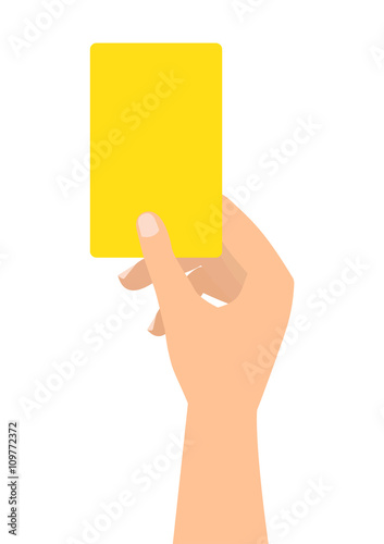 Football soccer referee hand with yellow card on white background