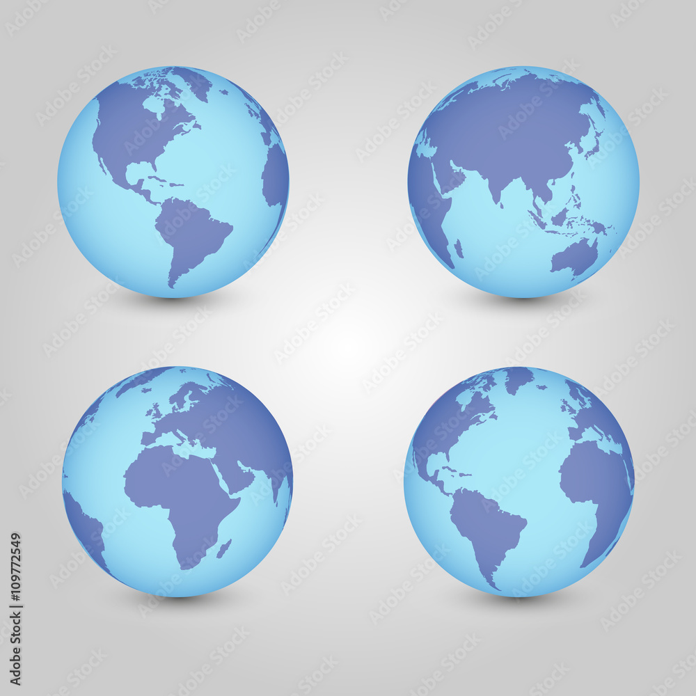 World Map with Globes detailed editable. Vector illustration.