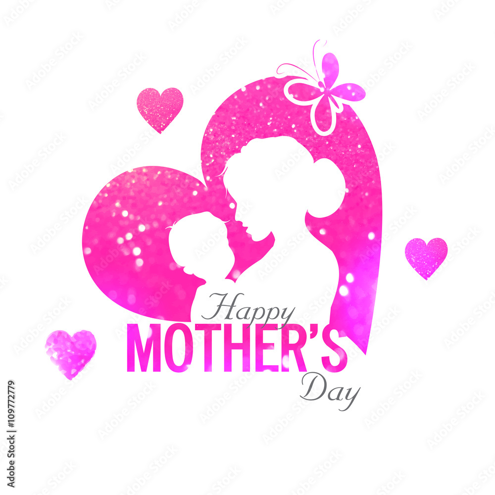 Pink Heart with Mother and Child for Mother's Day. Pink Heart with Mother and Child for Mother's Day.
