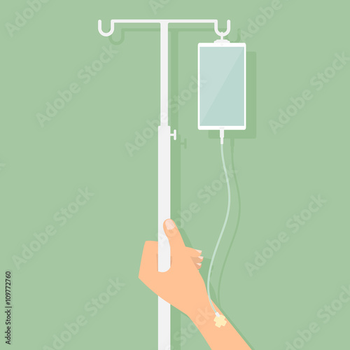 Human hand with smart phone saline solution.