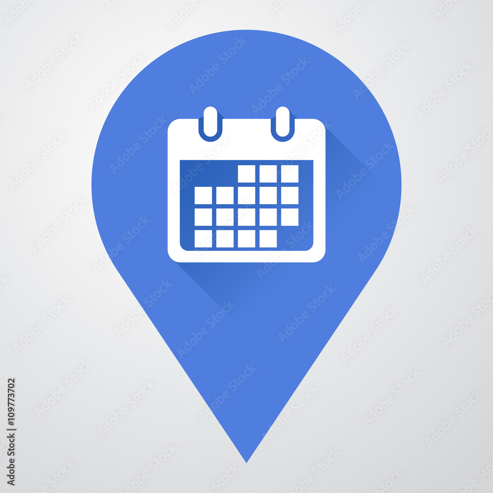 Icono plano localizacion con calendario con sombra Icono plano localizacion con calendario con sombra