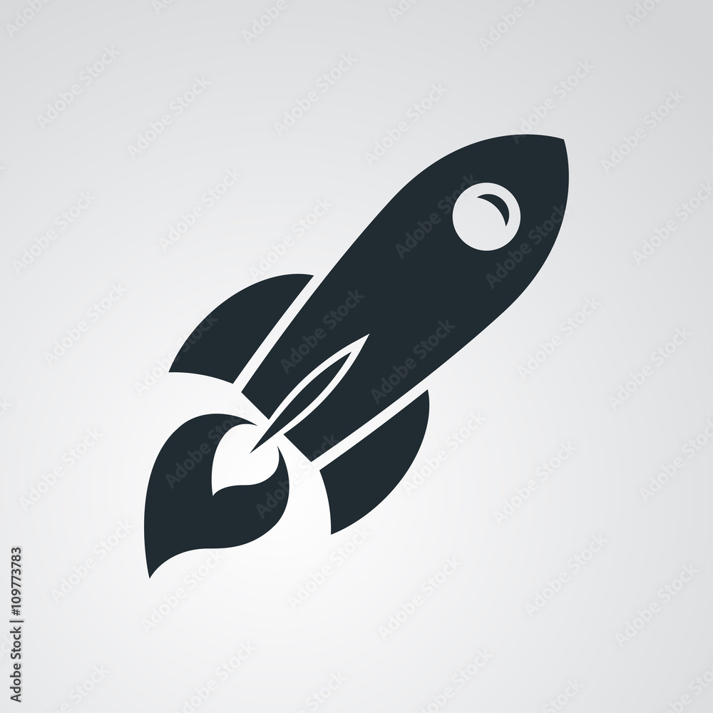 Icono plano silueta cohete espacial en fondo degradado