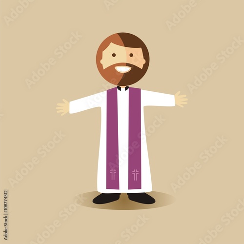 Sacerdote con estola morada en tiempo de cuaresma y adviento. Ilustración vectorial