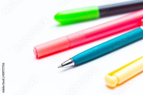 pens isolated on white background, close up