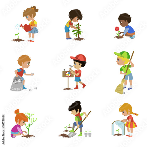 Kids Gardening Illustrations Set