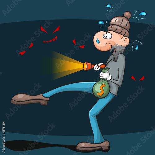 Thief is very afraid to steal the money.