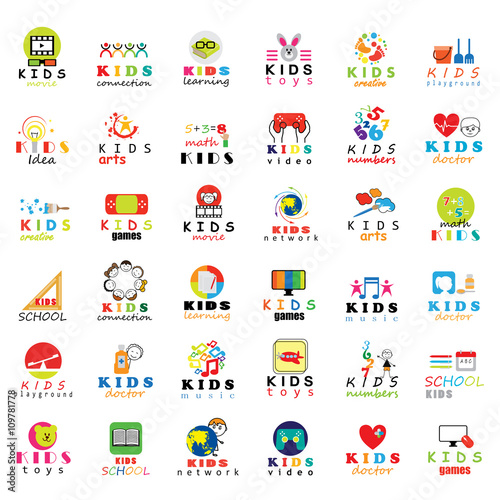 Children Icons Set - Isolated On White Background. Vector Illustration, Graphic Design. For Web, Websites, App  