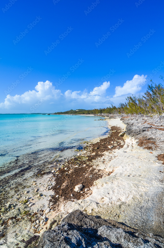 Deserted beach on Eleuthera in the Bahamas