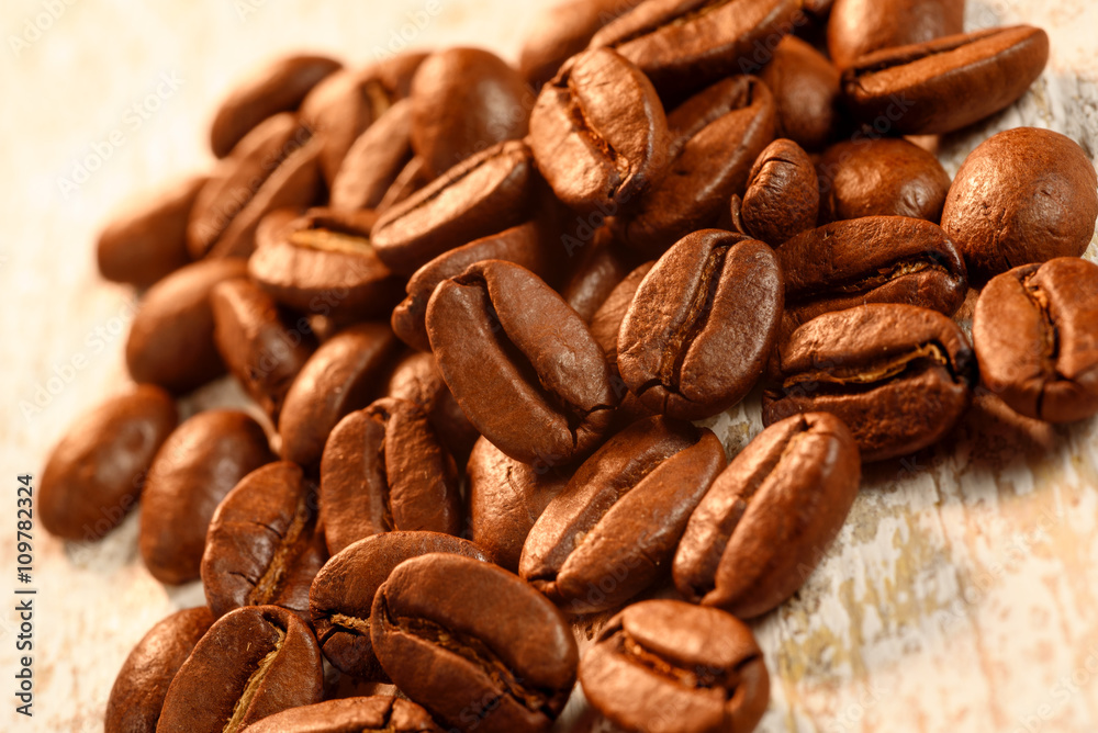 colombian coffee beans on wood