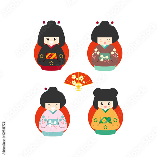 Set of four cute japanese kokeshi dolls
