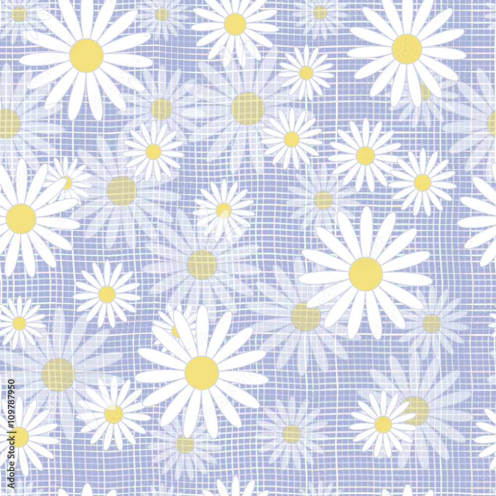 Vector seamless cute beautiful minimalist graphics daisy flower pattern.