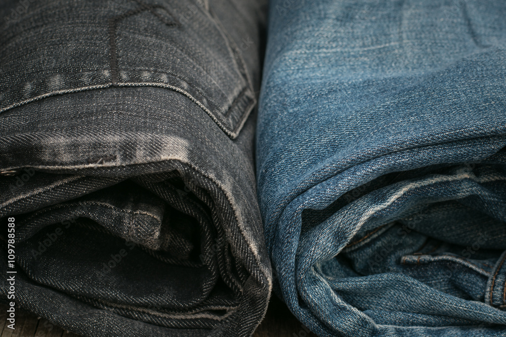 Fototapeta premium Blue and black jeans. Background.