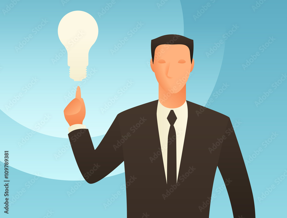 Idea business conceptual illustration with businessman and light bulb. Image for web sites, articles, magazines Idea business conceptual illustration with businessman and light bulb. Image for web sites, articles, magazines