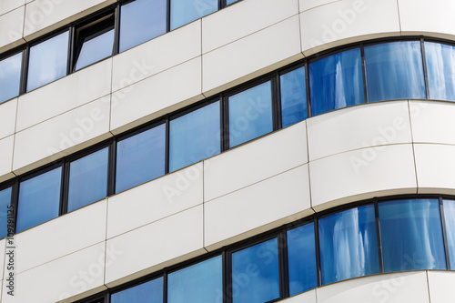 Close-up of modern business skyscraper. Modern business industrial architecture. Modern office building.