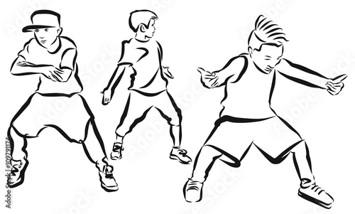 Three Boys, coloring Page, Hip Hop Choreography