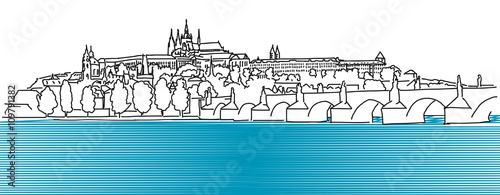 Prague Hradschin Vector Outline Sketch