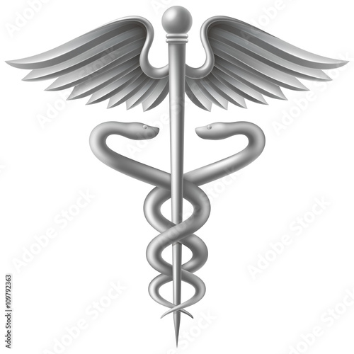 Silver Caduceus, vector illustration.