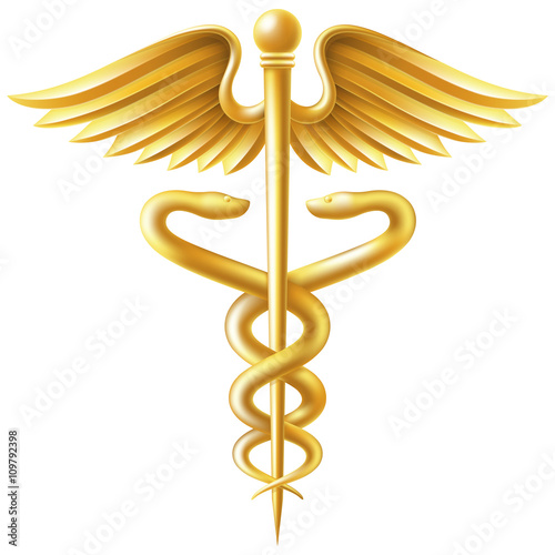 Golden caduceus. Vector illustration.