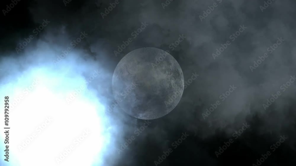 Lightning strikes light up clouds over moon 
