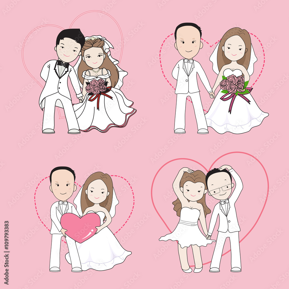 wedding cartoon, bride and groom holding each other's hands hand wedding cartoon, bride and groom holding each other's hands hand