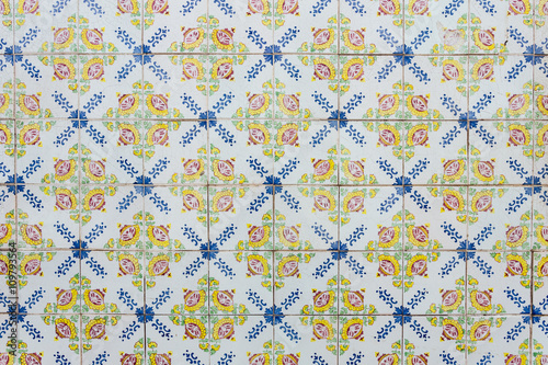 Texture of traditional Portuguese tiles on the wall