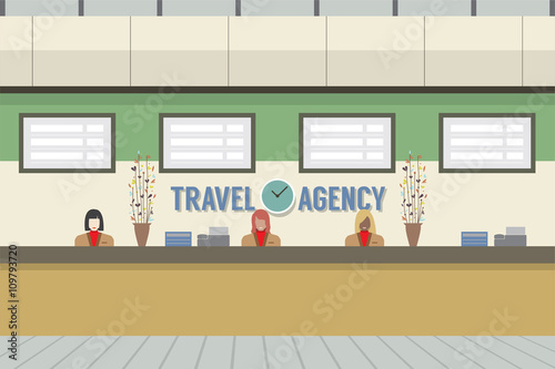 Front Of Travel Agency Counter Vector Illustration.